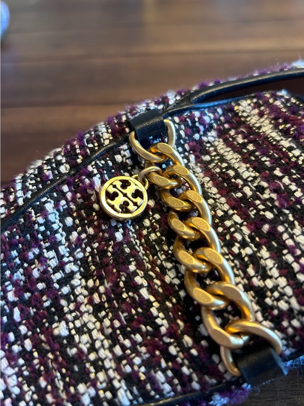 Tory Burch Mini Benton Loafers Size 10 Gold Charm Multicolor Tweed